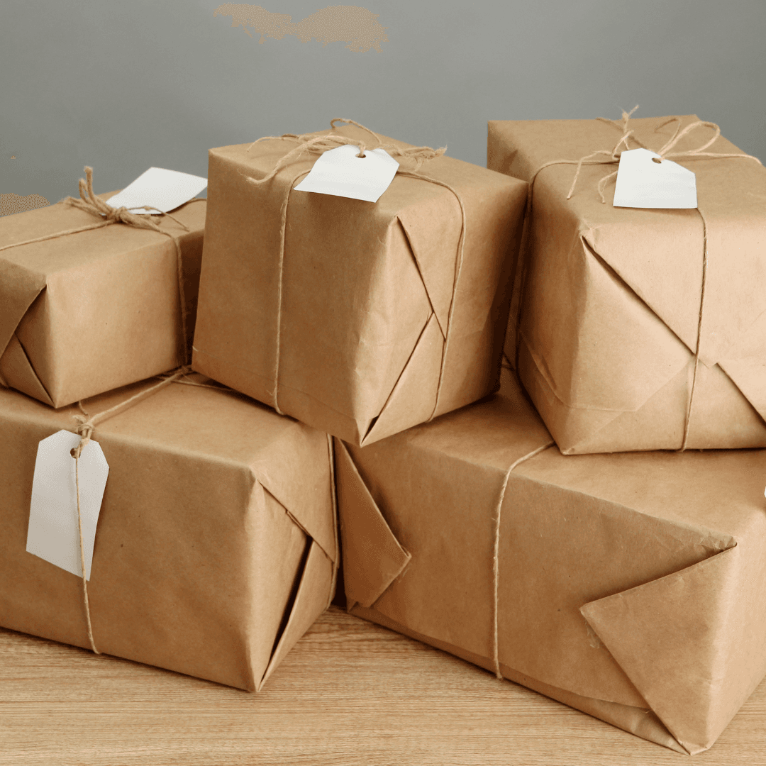 Stack of neatly wrapped brown delivery packages
