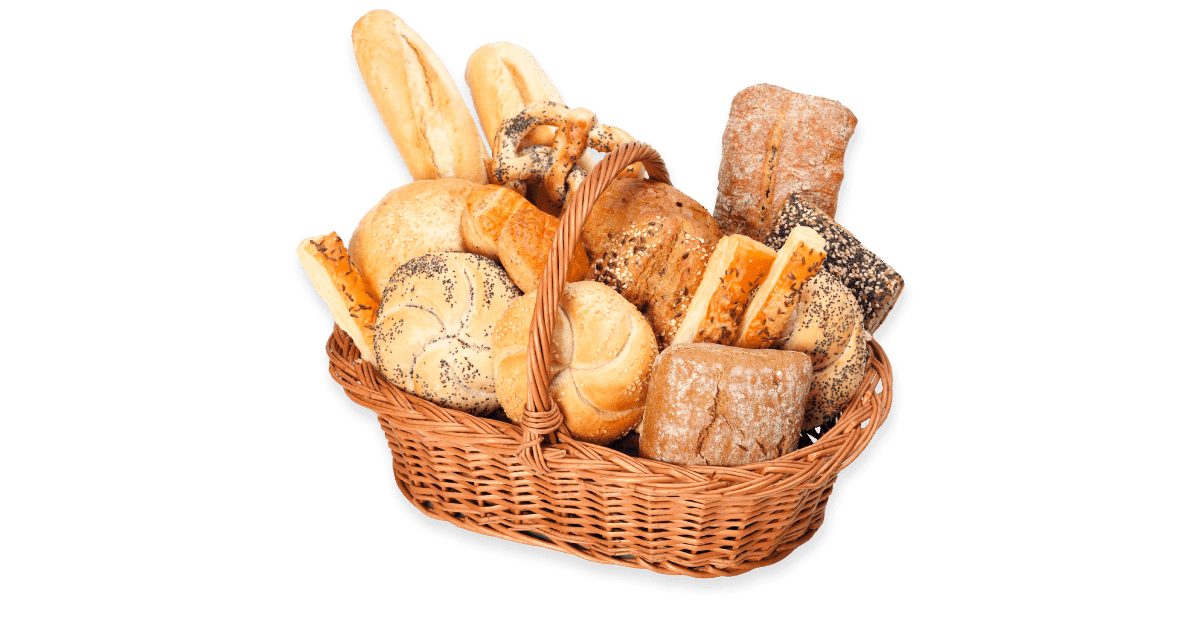 Basket of fresh bread and bakery products
