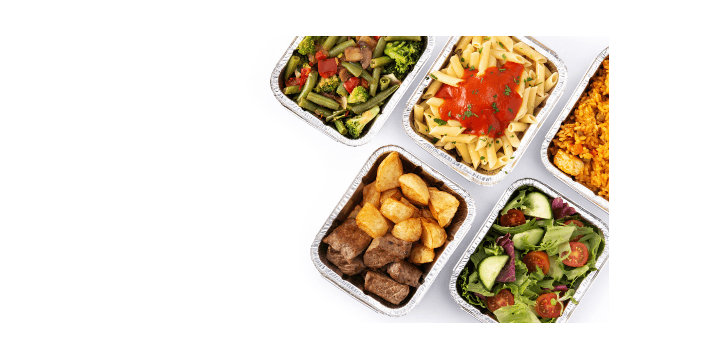 Food containers with various prepared meals
