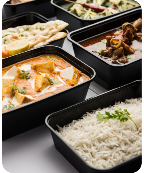 Food delivery containers with various meals
